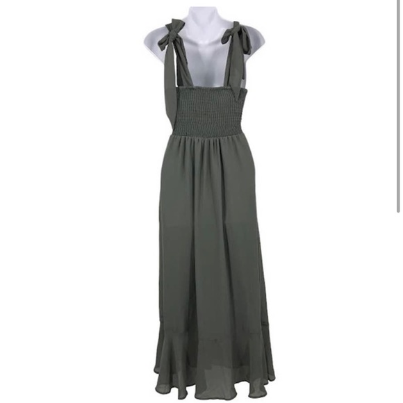 Show Me Your Mumu Claire Midi Dress M Square Neck Smocked High Slit Chiffon - Picture 2 of 4